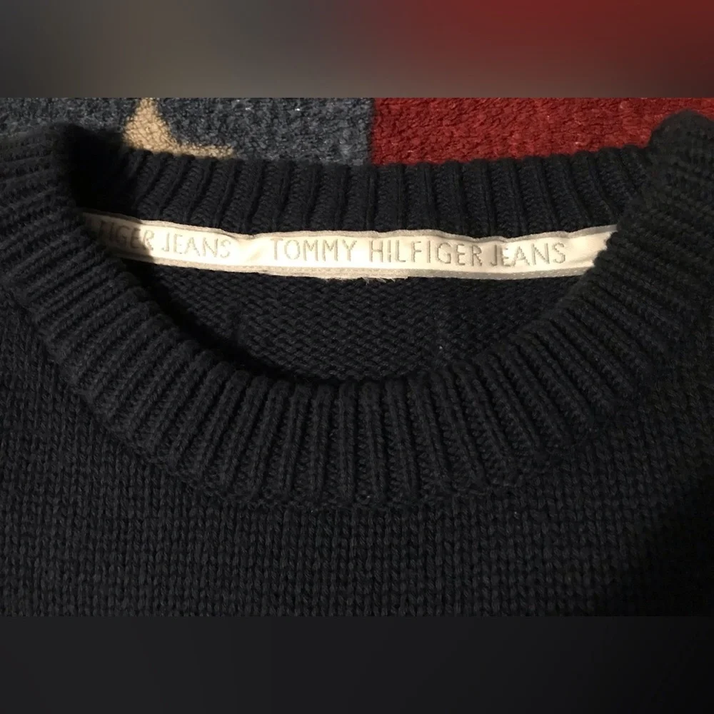 Vintage Tommy Hilfiger Jeans Navy Crew Knit Sweater L sportsman Rlpc Rlx sport x